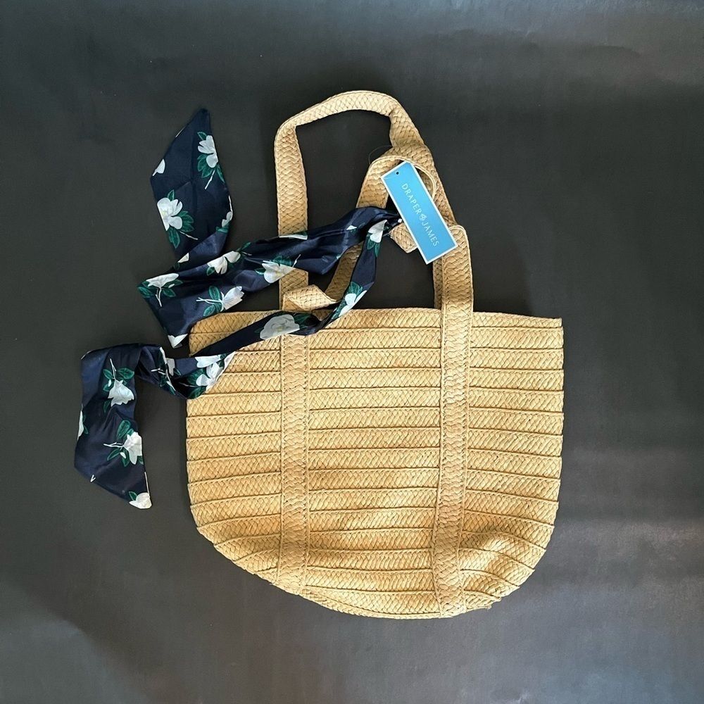NWT DRAPER JAMES Straw Bag with Floral Scarf Tote